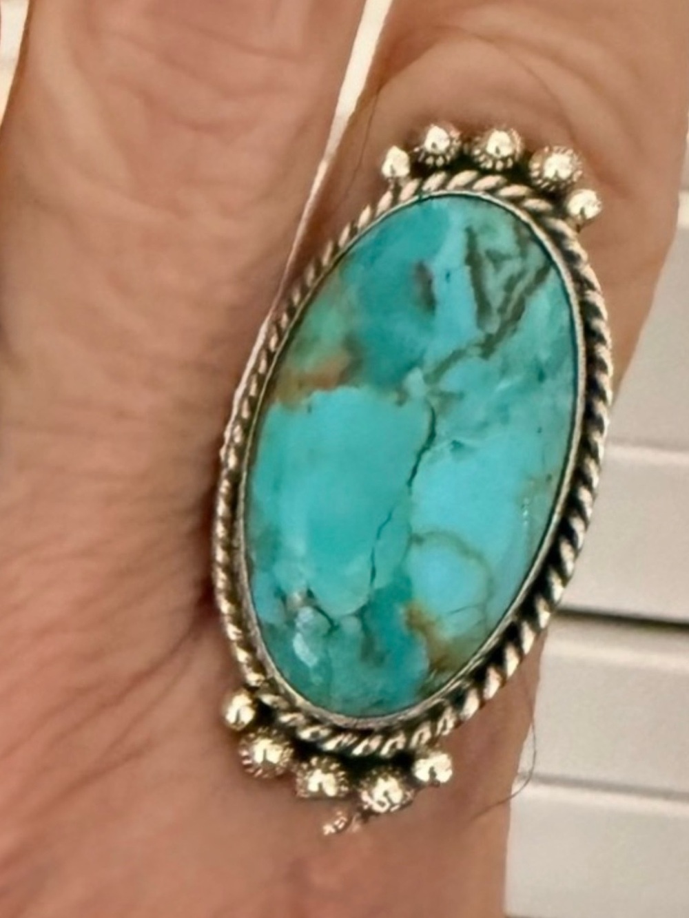 Sterling Silver Turquoise Oval Statement Ring -